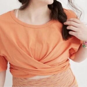 Aerie Bright Orange Cropped Wrapback T-Shirt 100% Cotton Women’s Size Medium NWT